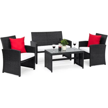 4 Piece Wicker Outdoor Conversation Set - Patio Garden Furniture Sofa