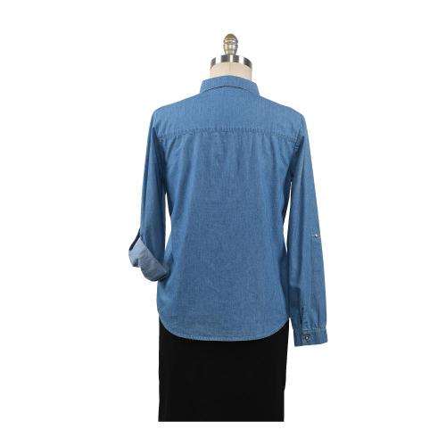 Casual Button Stand Collar Long Sleeve Tops