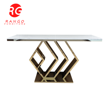Golden Stainless Steel Marble Top Sofa Console Table