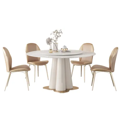 Modern Minimalist Luxury Rock Slab Round Dining Table with Turntable
