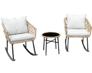 Danlong 3-Piece Patio Rocking Bistro Set: Outdoor Wicker Conversation Chairs and Balcony Furniture with Coffee Table and Cushions