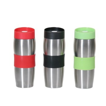 LFGB certified 380ml stainless steel thermal mug with rubber grip