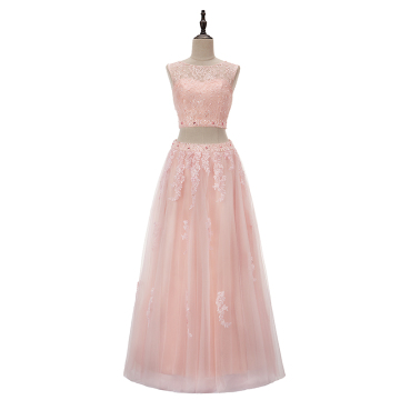 Lace Tulle Prom Dresses with Sequined Crystal Appliques for Pink Birthday and Party Gowns