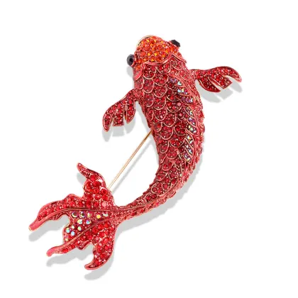 Creative Swimming Koi Carp Fish Brooches with Rhinestones