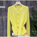 All wool knit cardigan with puffed sleeves