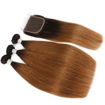 Ombre Blonde 4*4 Closure indian hair Straight Hair Bundles With Closure Ombre 1B/30 4*4 Closure Human Hair