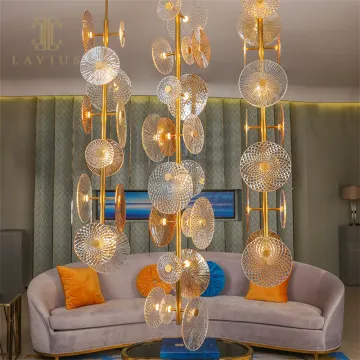 Modern Long Round Plate Amber Crystal Villa Chandelier