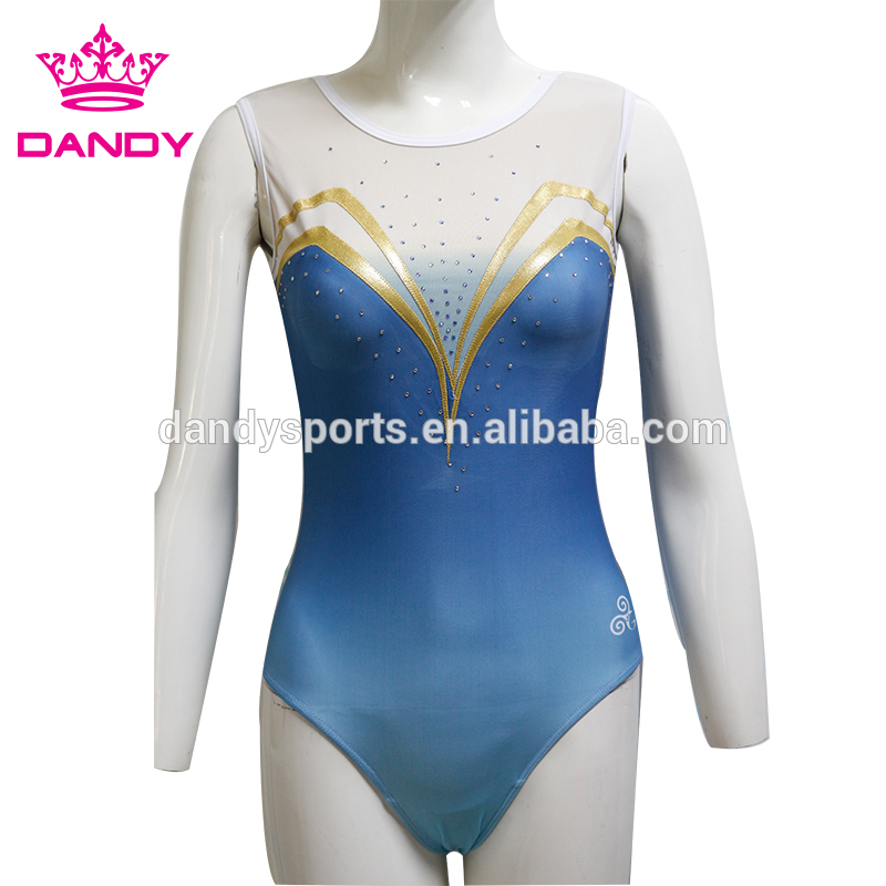 Blauwe Ombre Lycra gymnastykuniformen