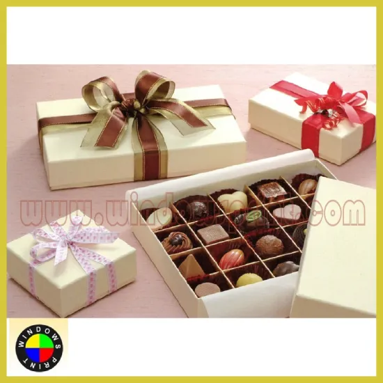 Gift packaging paper chocolate box with ribbon, truffle box in DongGuan