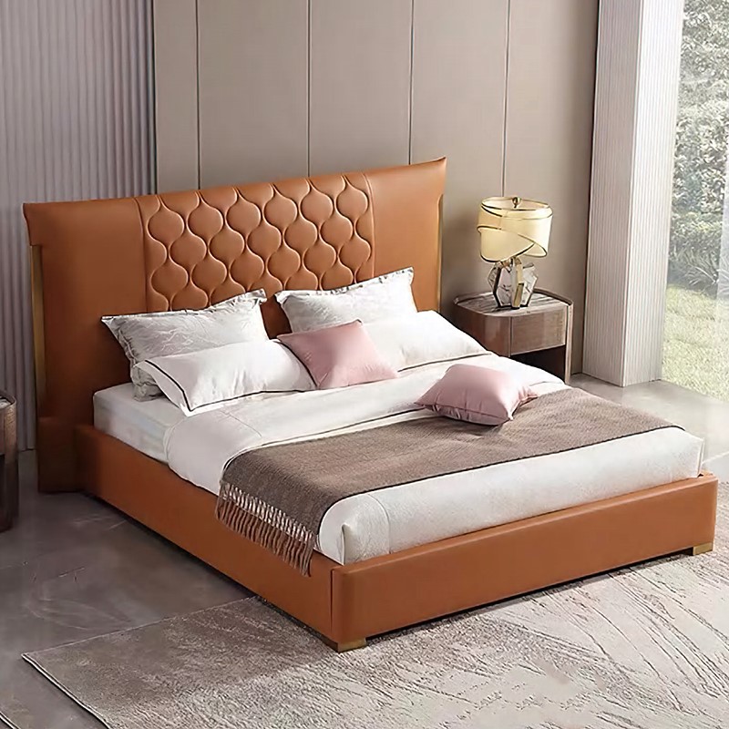 Cama simple de cuero europeo