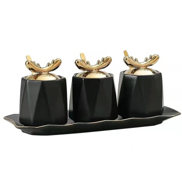 Ceramic Seasoning Jar Set with Spoon Tray