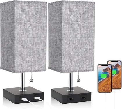 Modern Nordic Simple Fabric Table Lamp with USB Interface