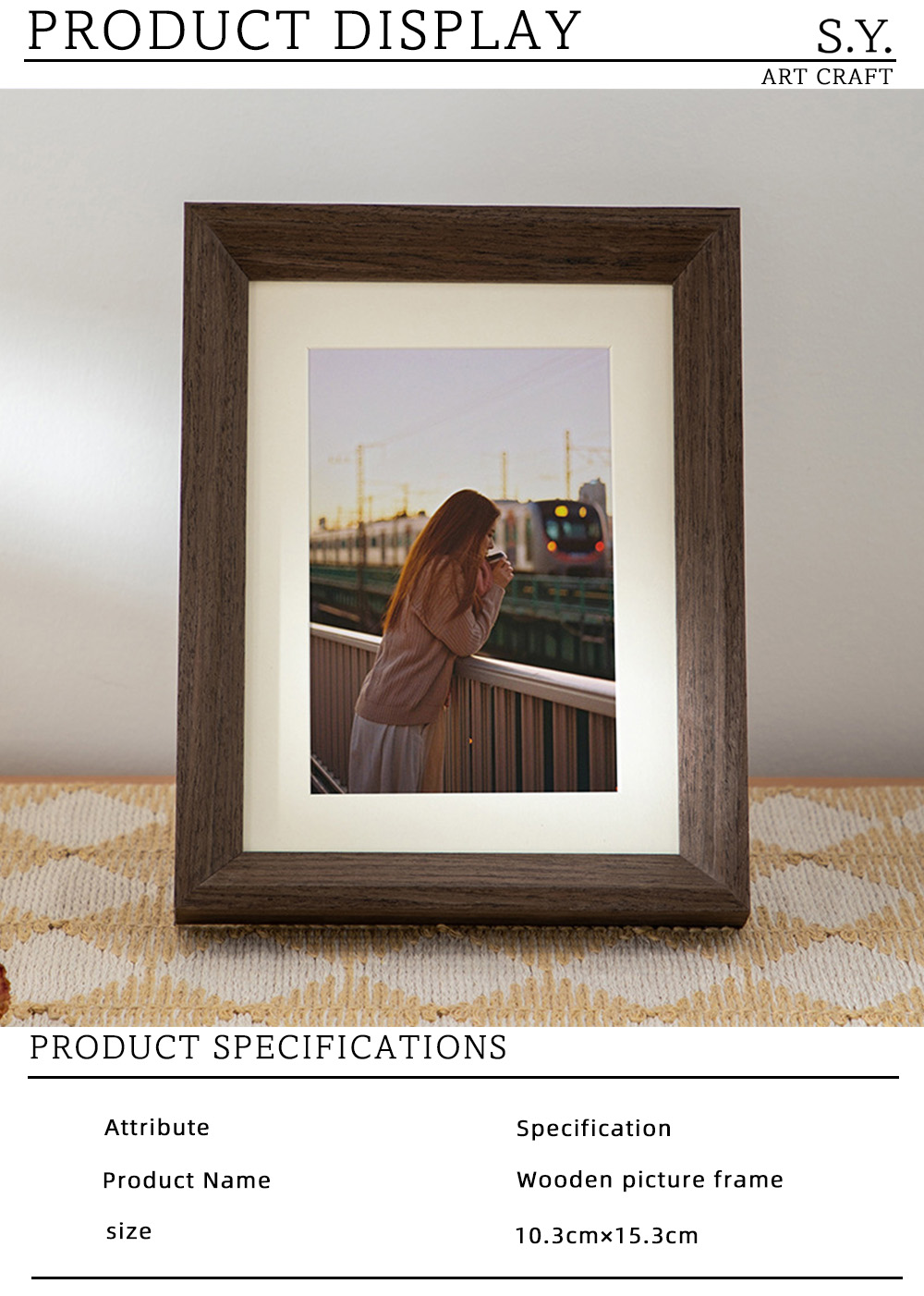 Vintage Dark Brown Wood Photo Frame X