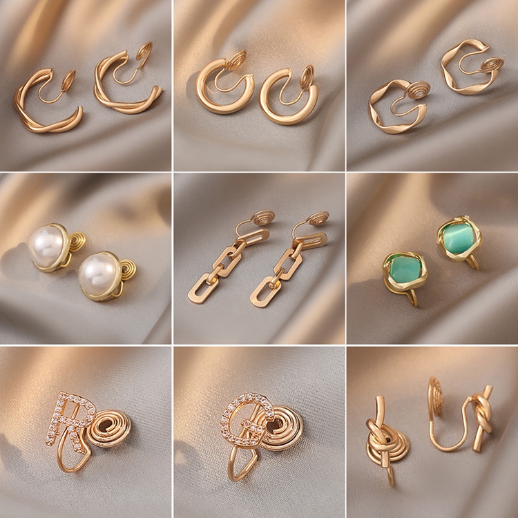 10Styles Mosquito repellent incense plate ear clip female pearl earrings hanging metal letter bone spiral spring