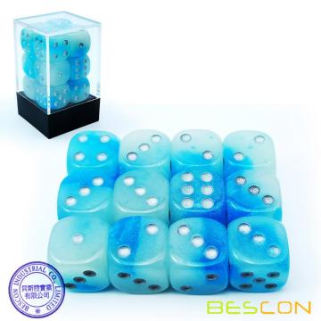 Bescon Two Tone Glowing Dice D6 16mm 12pcs Set of ICY ROCKS, 16mm Six Sided Die (12) Block of Glowing Dice