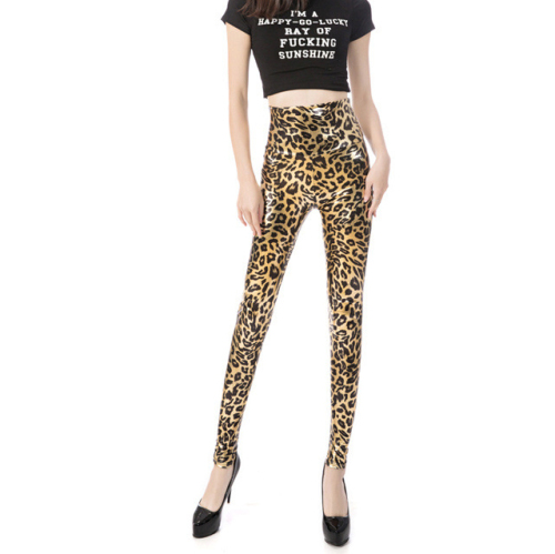 Hot Sales Leopard Print Tight Leather Pants Womens