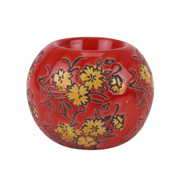 Porta di candele in ceramica floreale rossa, blu e bianca