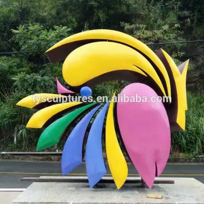 Red color Chinese outdoor abstract bird phoenix stainless steel sculpture for garden