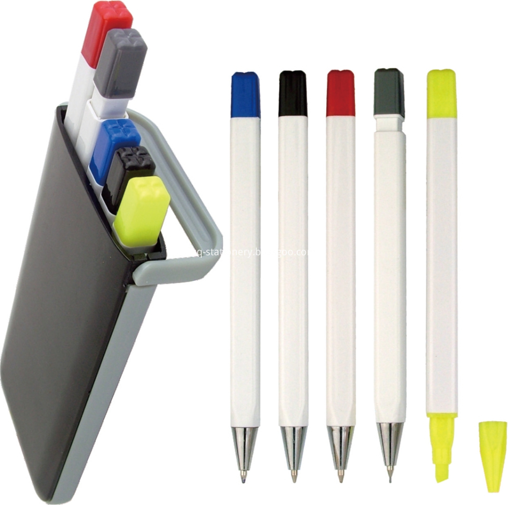 Highlighter Pen and Pencil Set with Holder
