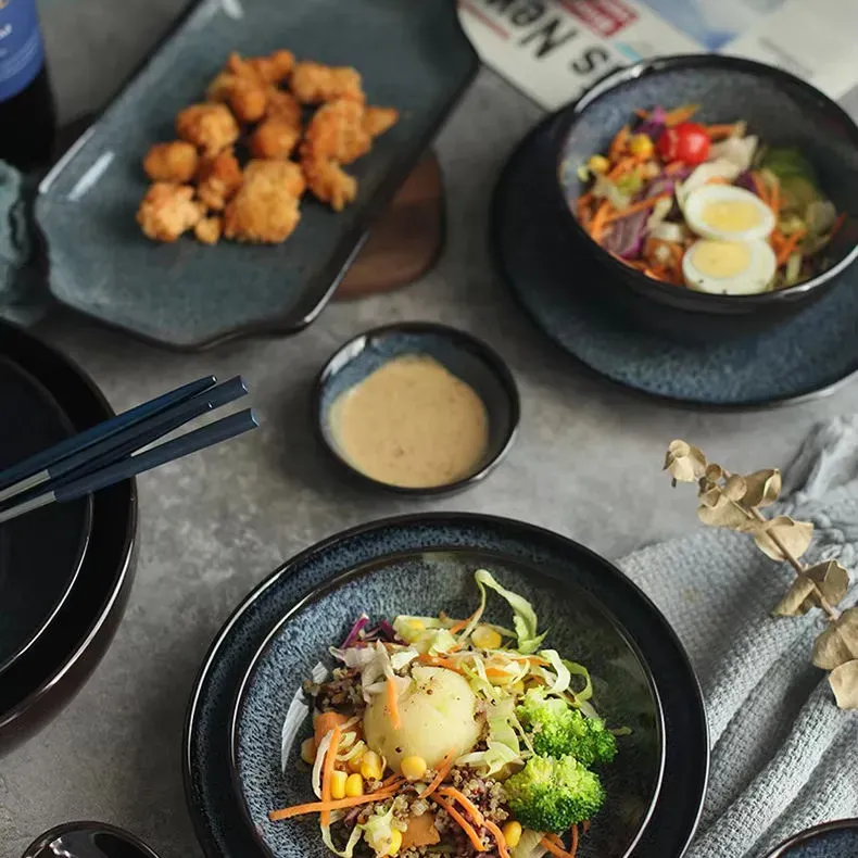 Handcrafted Blue Ceramic Glaze Tableware Set