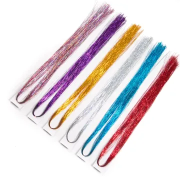 10 Pcs Long Dazzles Women Hippie for Braiding Headdress 120 Strands/piece Sparkle Shiny Hair Tinsel Rainbow Silk Hair Extensions