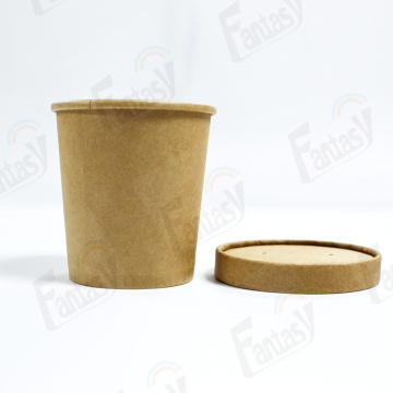 disposable brown kraft paper soup bowl with lid