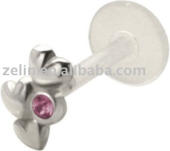 925 Silver Heart Pink CZ Gem Labret Tragus Ring 16G,lip rings,lip jewelry