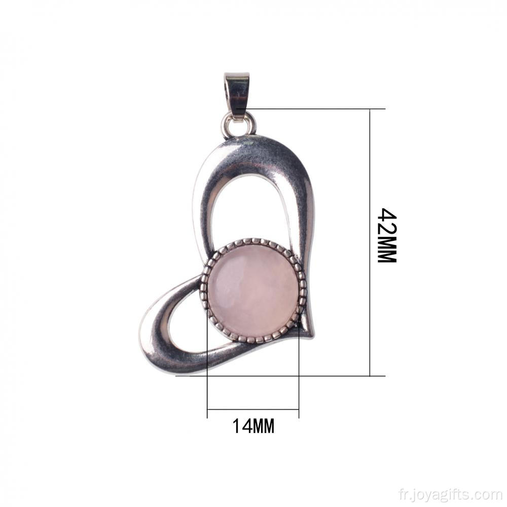 Pendentif en alliage de quartz rose coeur plaqué argent