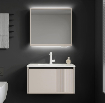 24 & 32 inch PVC Bathroom Organizer with LED Mirror, Floating Vanity Cabinet, Cream White