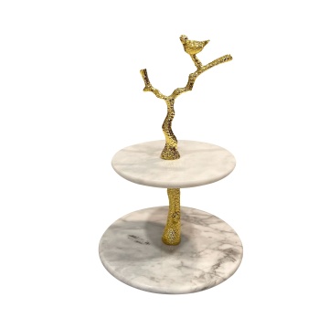Wholesale Black and White Marble Stone Cake Stand - 30CM Round, Two-Tiered Wedding and Party Decorative Stand