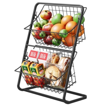 2-Tier Fruit and Vegetable Metal Storage Basket Organizer