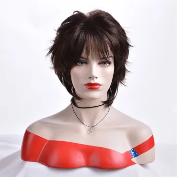 Short Synthetic Brown Wigs Synthetic Straight Hair Soft Layered Hair Wigs for Women Daily Wig Cosplay