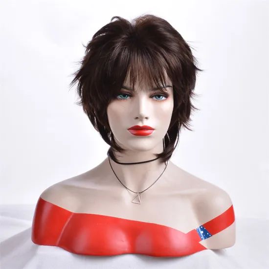 Short Synthetic Brown Wigs Synthetic Straight Hair Soft Layered Hair Wigs for Women Daily Wig Cosplay