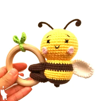 Organic Crochet Baby Teething Ring and Stuffed Animal Toy for Early Development