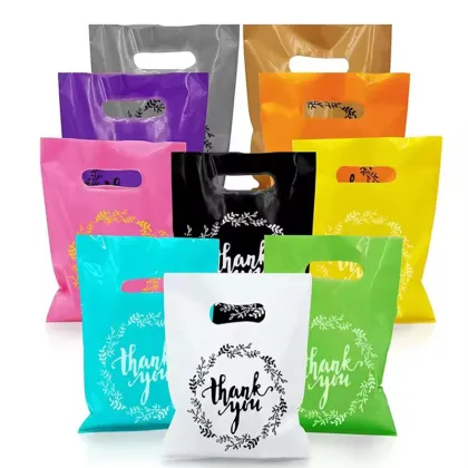 Custom Green Thank You Bags - Printed Single-Layer Plastic Shopping Bags for Clothing