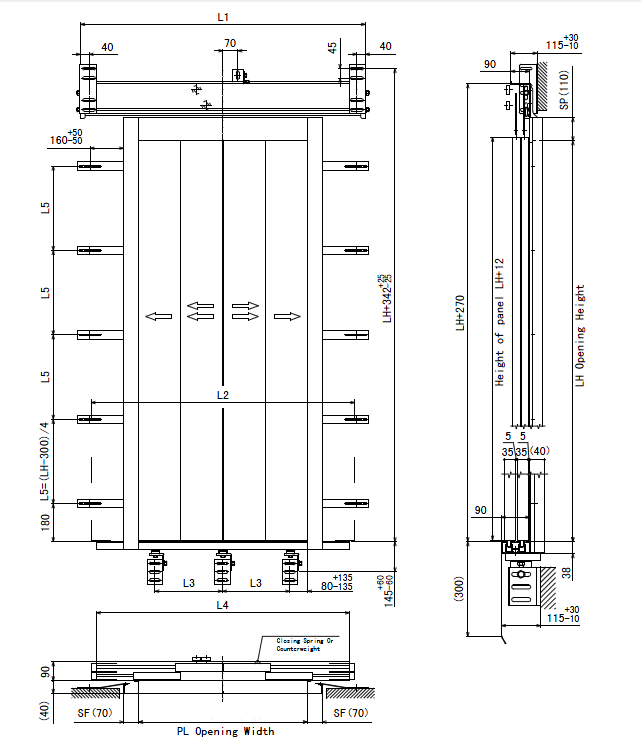 Four Panels Centre Opening Landing Door( PL less than 1200 )-drawing