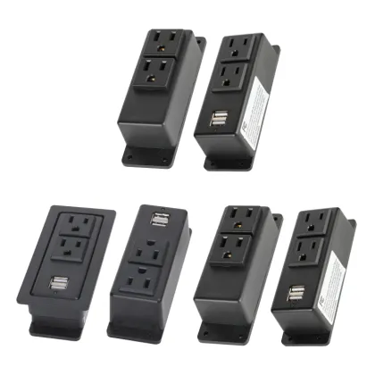 US Style Recessed Mounted Furniture Plastic Electric Socket with Dual USB and Shutter Sockets