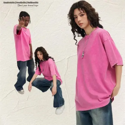 Custom Vintage Acid Wash Drop Shoulder T-Shirts for Women