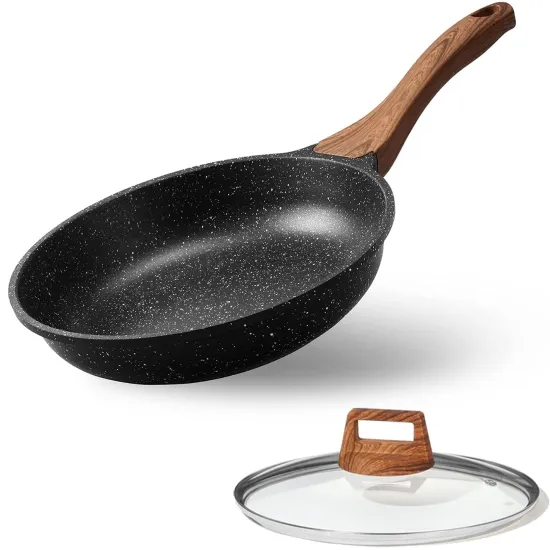 9.5 Inch Nonstick Induction Frying Pan with Lid - Granite Coating Egg Omelette Skillet