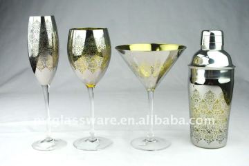 handmade electroplate silver baroque flute glass with unique carved