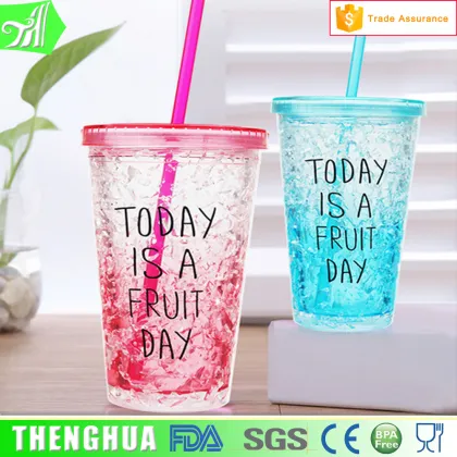 double wall change color freezer cup, starbucks cup with straw