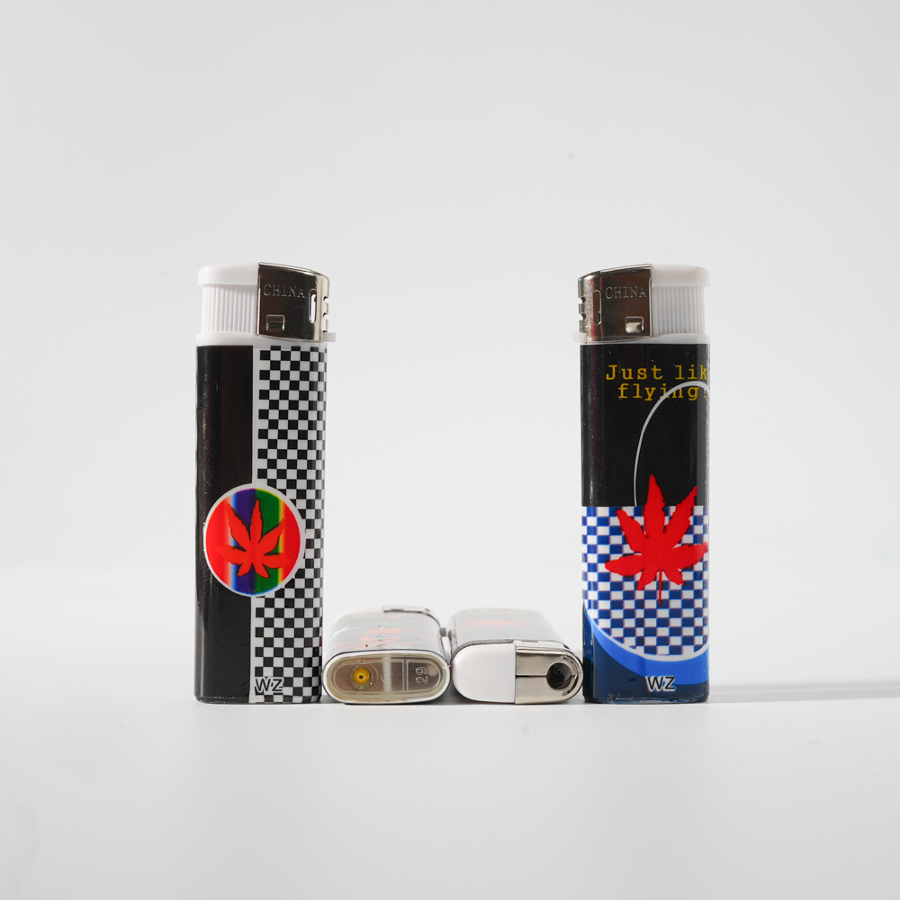Soft flame leaf pattern piezo lighter with wrapper