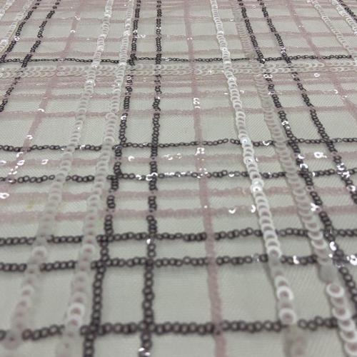 Classic Vogue Checks Design Sequin Embroidery Fabrics
