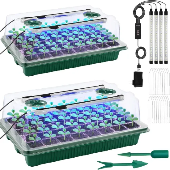 2 Sets 40 Cells Humidity Dome Germination Kit with 4 LED Grow Lights for Garden and Nursery Planting