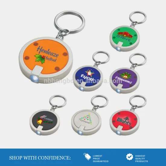 silk print round plastic keychain led light promotional gifts
