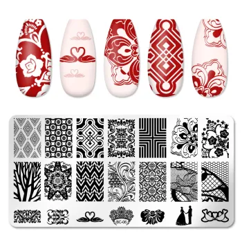 Women's Nail Art Stamping Plates Kit with Cross Bows, Letters, and Crowns