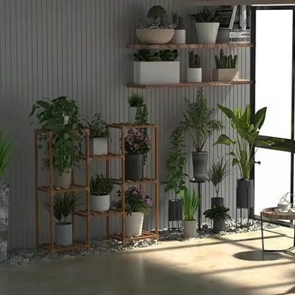 Wooden Plant Shelf and Flower Stand for Home Decor