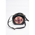 Vintage Yi Nakış Yuvarlak Deri Crossbody Çanta