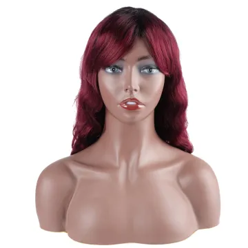 18 inches Wine Red Body Wave Wig With Bangs Brazilian Remy Human Hair Full Machine Made 100% Human Hair Wigs  for black woman