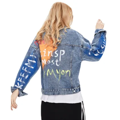 Wholesale Loose Colorful Print Denim Jacket for Women
